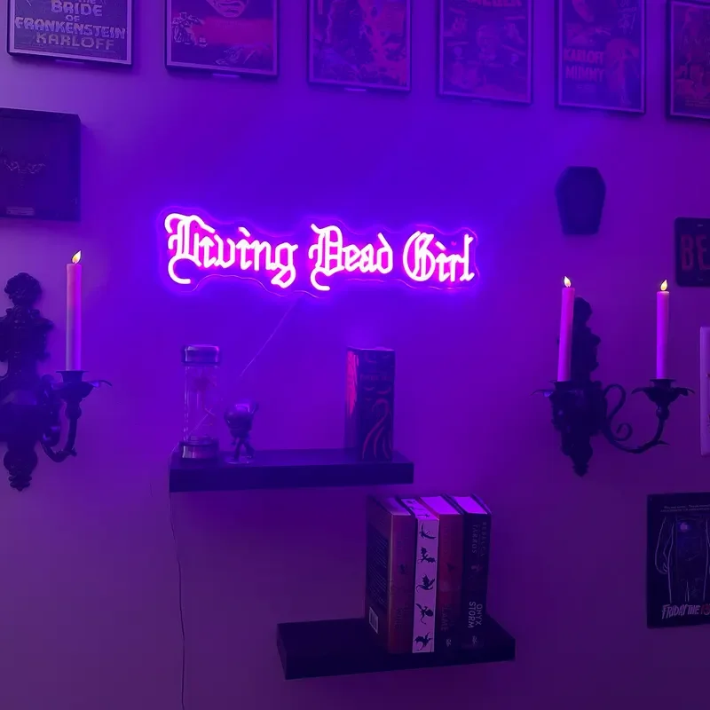 Living Dead Girl Neon Sign, Gothic Girl Room Decor, Goth Style Bedroom Decoration, Gothic Birthday Gift, Goth Art Wall