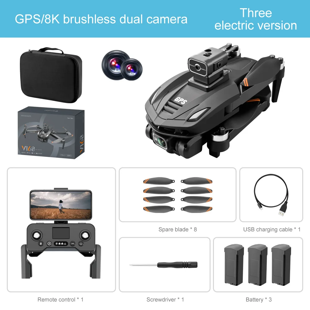 New V168 Professional Drone Comprehensive Laser Obstacle Avoidance Optical Flow GPS 5G Quadcopter 8K HD Camera Drones Gift Toys