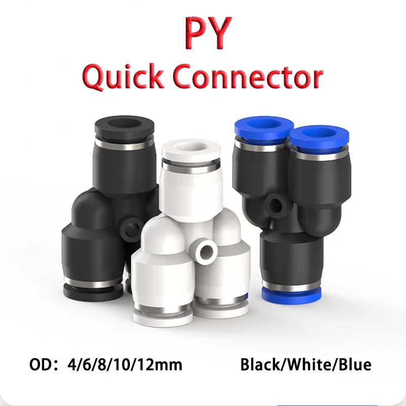 

1pcs Pipe Fittings Plastic Pneumatic Air Connector Fitting Quick Push PY Y-Shaped Connect 4mm 6mm 8mm 10mm 12mm Blue/Black/White