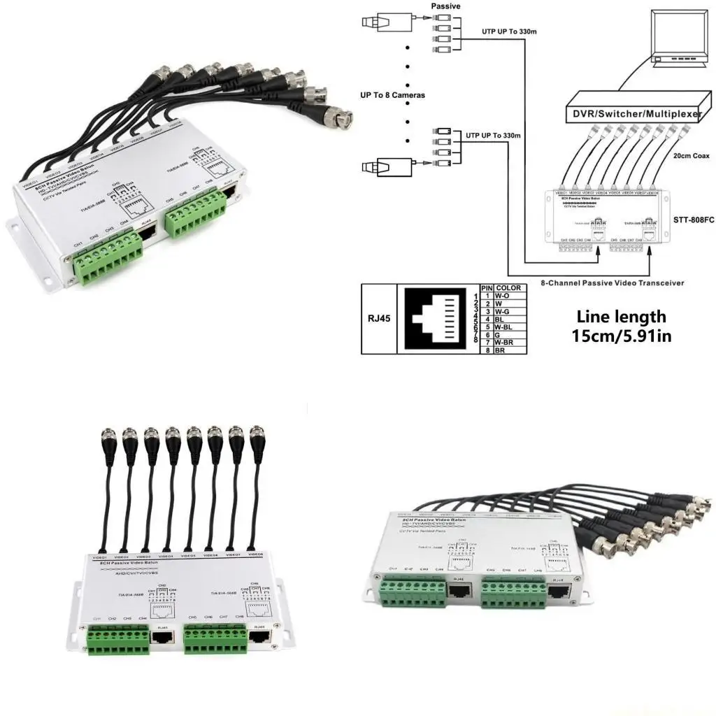 

Easy to Install 8CH Passive Video Balun Signals Transmitter for CCTV with Superior Noise Immunity Surges Protections
