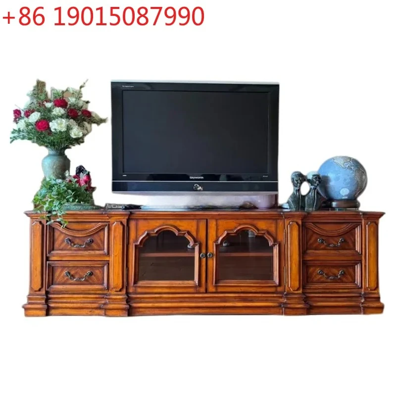 American retro solid wood living room TV cabinet European audio-visual cabinet Locker