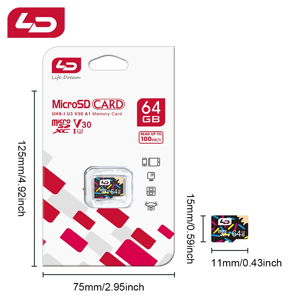 Original LD Memory Card 128GB Mini SD Card 256GB 512GB 1TB Class 10 High Speed Micro TF Cards for Smart Phone/PC Storage Devices