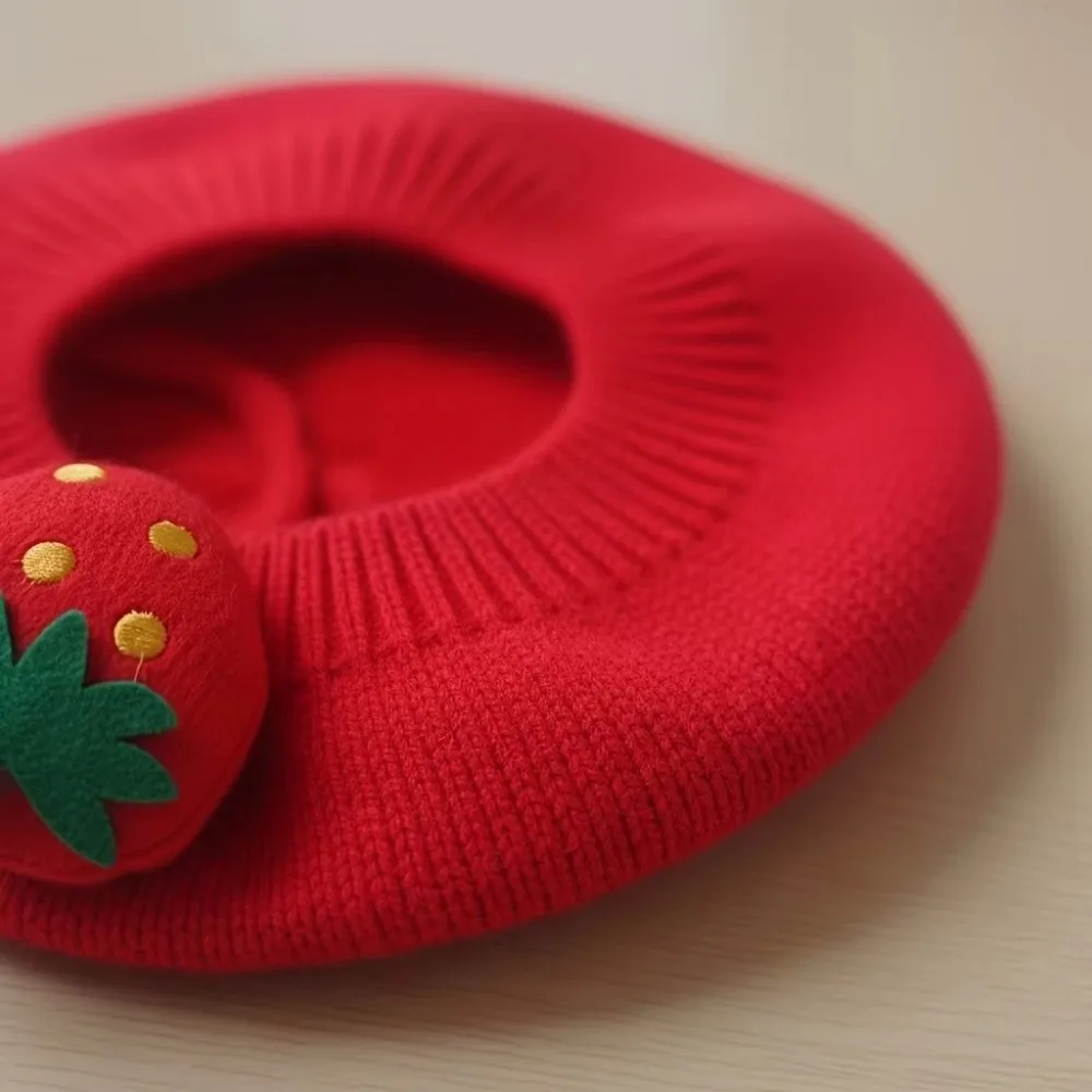 

Sweet Strawberry Beret Warm Red Infant Girls Hat Stylish Hat 0-12M Toddler