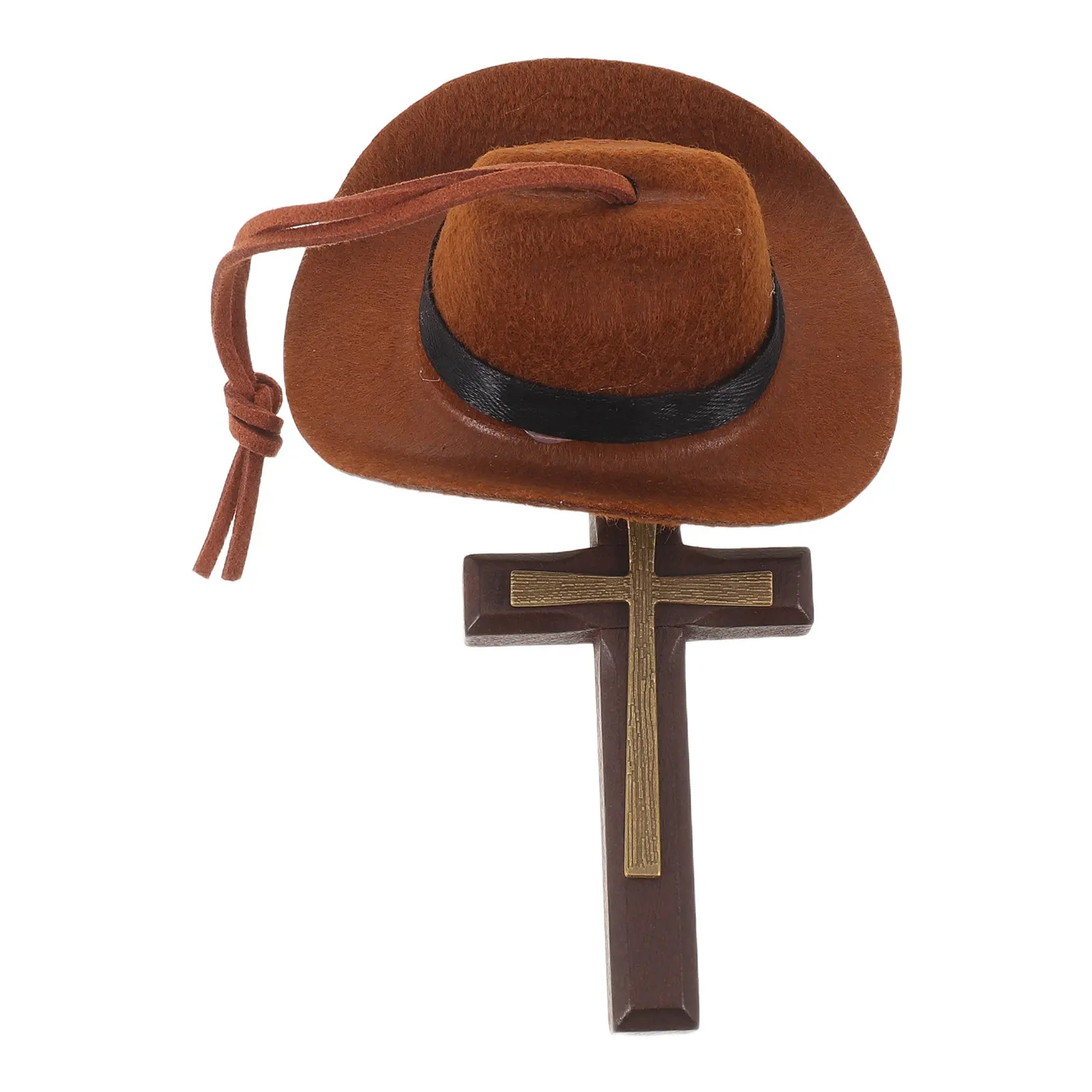 Car Mirror Cross Ornament with Felt Cowboy Hat Hanging Pendant Auto Interior Accessory Rearview Mirror Trinket Car Decor