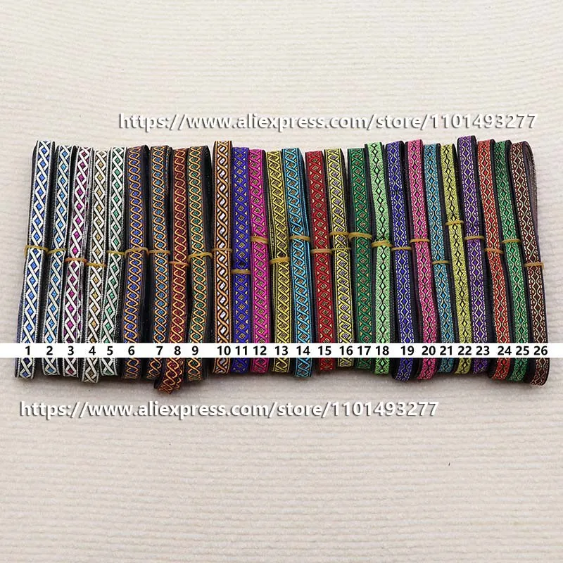 1cm 7 Yards Jacquard Ribbon Ethnic Lace Trim Embroidered Woven Webbing Tape for Sewing and Crafting Decorative