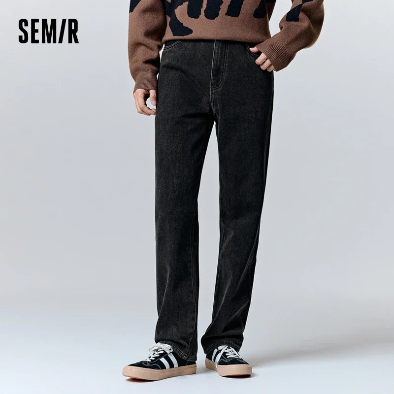 

Semir Jeans Men 2023 Winter New Classic Retro Washed Craft Plus Velvet Warm Loose Straight Trousers