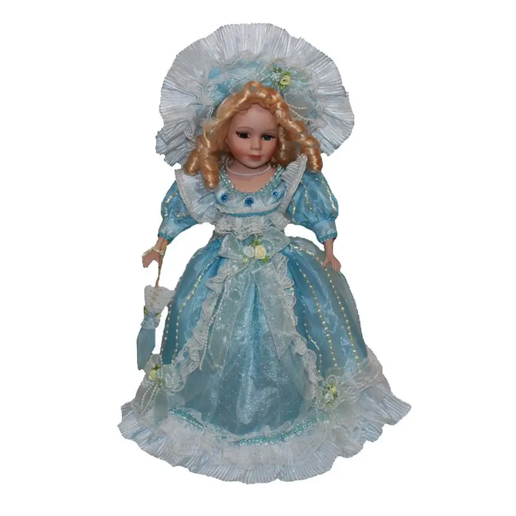 Figurine en céramique Girl Butter Nobility avec ensemble de robe bleu clair, 40cm