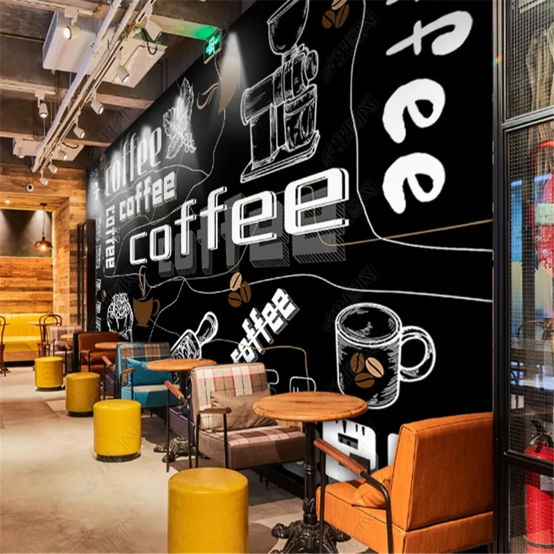 Personality Blackboard English Cafe Shop Industrial Decoration Wallpaper Bar Background Wall Paper Mural Papel De Parede 3d