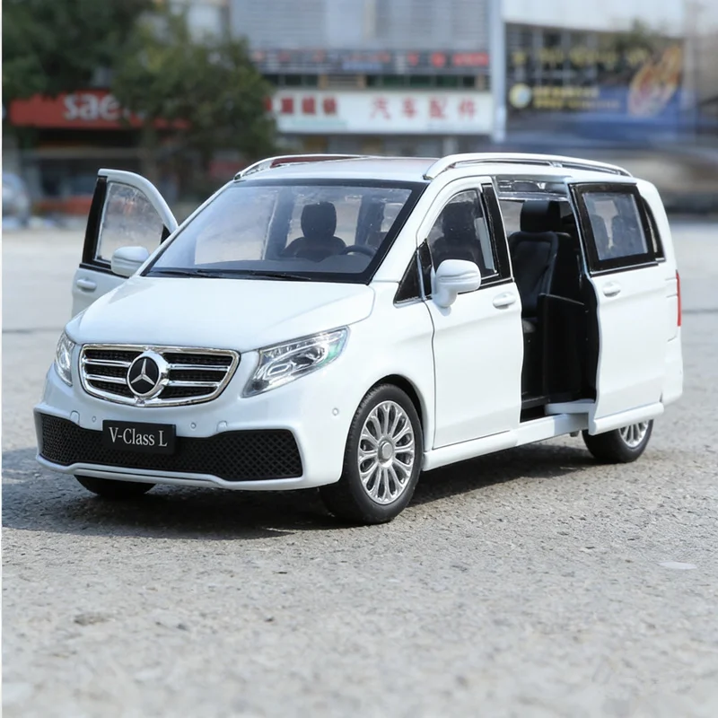 โมเดลรถ MPV อัลลอยด์ V260 ขนาด 1:24 ของเล่นรถโลหะหล่อขึ้นรูป รถธุรกิจ จำลองเสียงและแสงได้ ของสะสมสำหรับเด็ก ของขวัญ