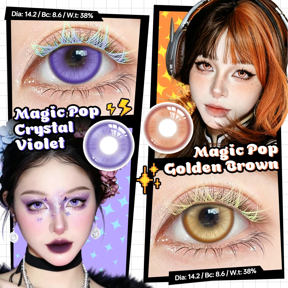 VISUASHOW Lentes de Contato Coloridas Cyber Cute Anime Cosplay Descartáveis de 6 Meses Lentes Macias para Maquiagem Diária Olhos Grandes para Mulheres e Meninas
