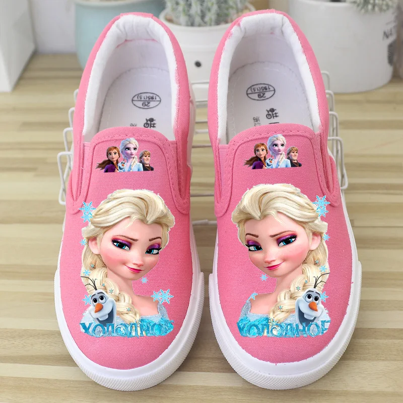 Disney children\'s shoes canvas girls frozen elsa sneakers spring summer low top sneakers board single casual shoes