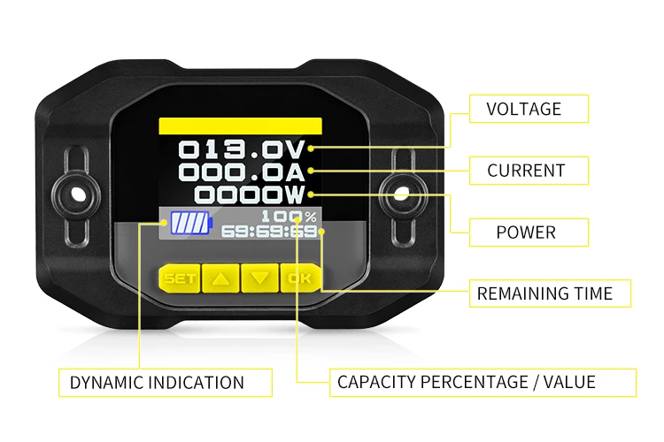 DC 5-64V 100A 200A 500A Battery Tester Voltage Current VA Meter Battery Coulomb Meter Capacity Indicator Battery