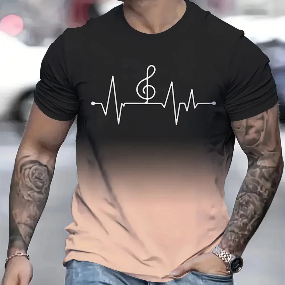 NewStreet Harajuku niche T-shirt gradient color heartbeat 3D printed T-shirt men's round neck short-sleeved T-shirt quick-drying