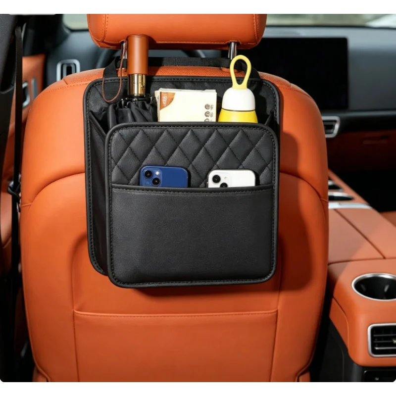 Waterproof Leather Car Seat Back Organizer 2Pcs, Multi-Pocket Storage Bag, Cup Tissue Garbage Holder Car Interior Supplies