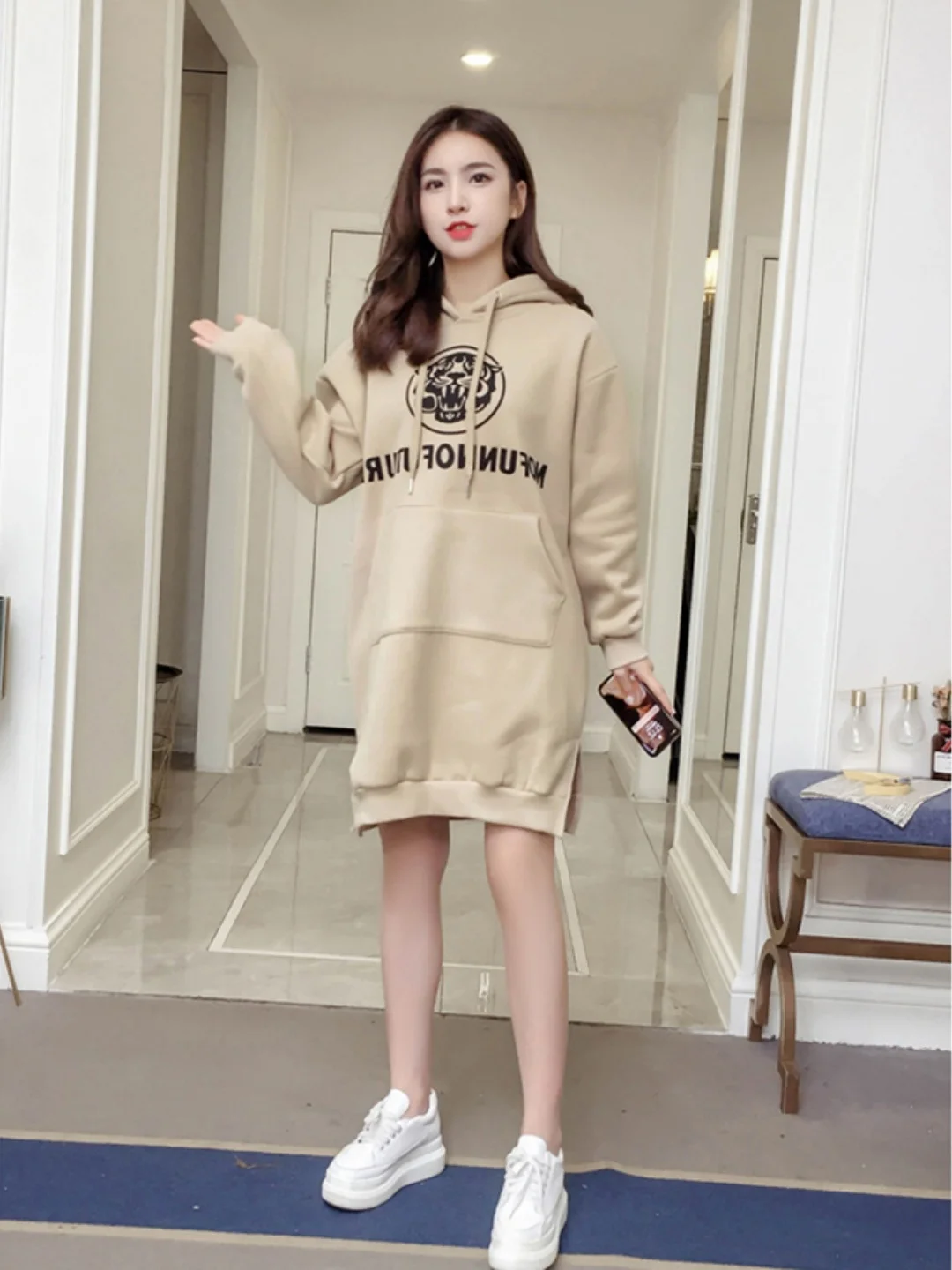 plus Size Women's Hoodie Sweatshirt Long Sleeve Fleece Lined Thickened Printed Casual H-Shape Winter Fashion plus MM