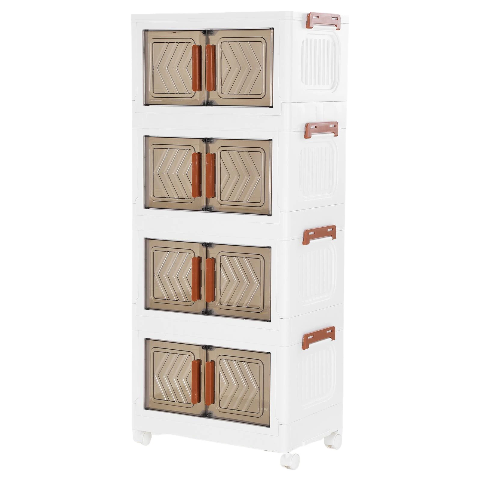 

4 Tier Collapsible Storage Bins with Doors & Wheels Storage Drawer Folding Storage Cabinet Shelf for Living Room Bedroom Office