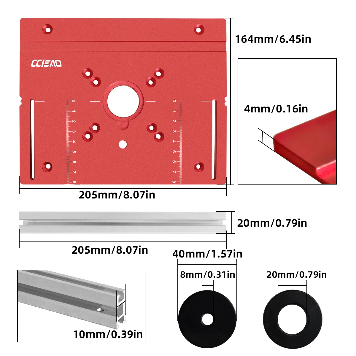 Aluminium-Fräserlift-Basis-Set mit Einlegeplatte, präzise einstellbares Fräserlift-System für Trimmer und Holzbearbeitungs-Werkbank – Detail 6