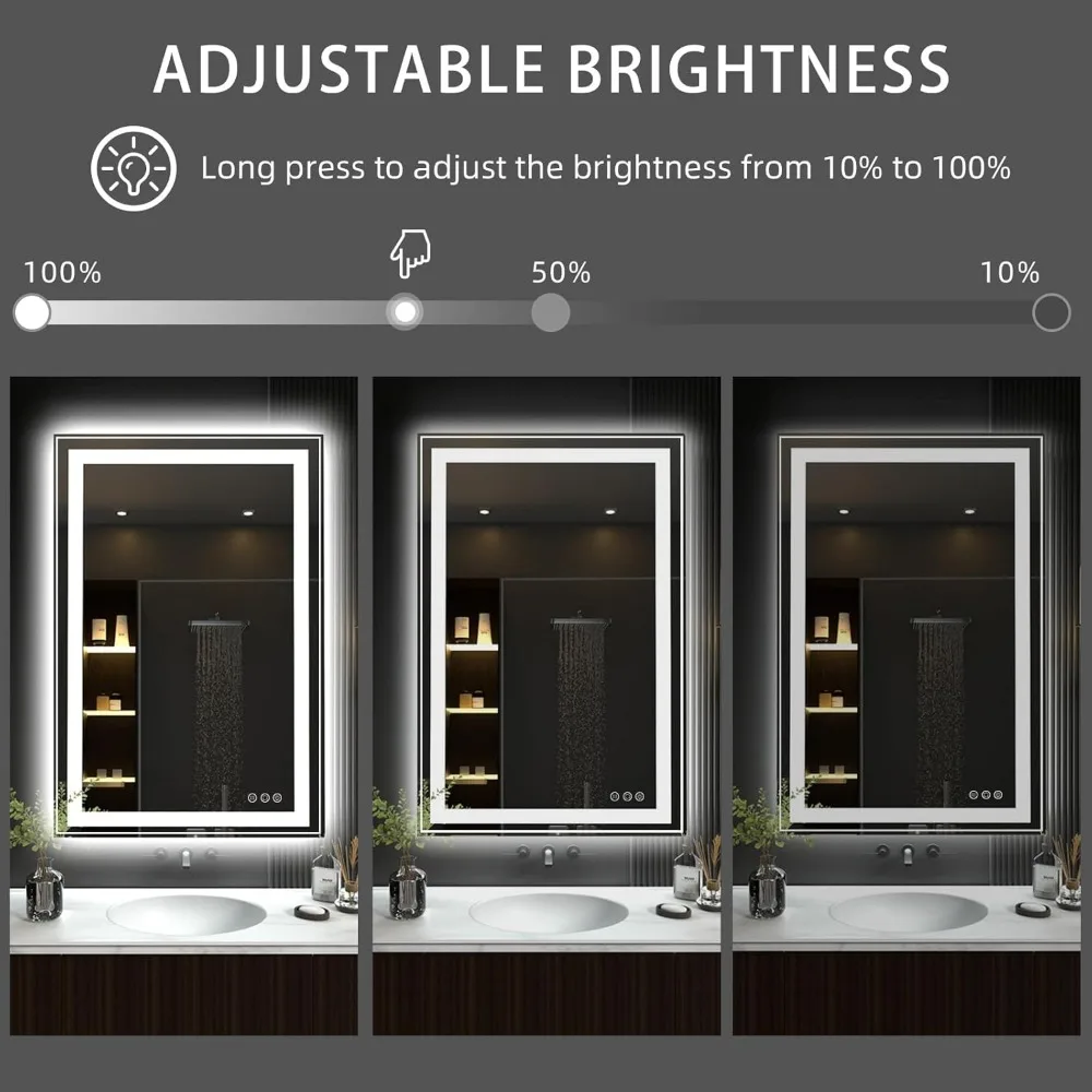 مرآة زينة LED مضادة للضباب قابلة للتعتيم، مرآة حمام أمامية وخلفية 32 × 24، درجة حرارة اللون 2700 كلفن - 6000 كلفن، جودة ممتازة
