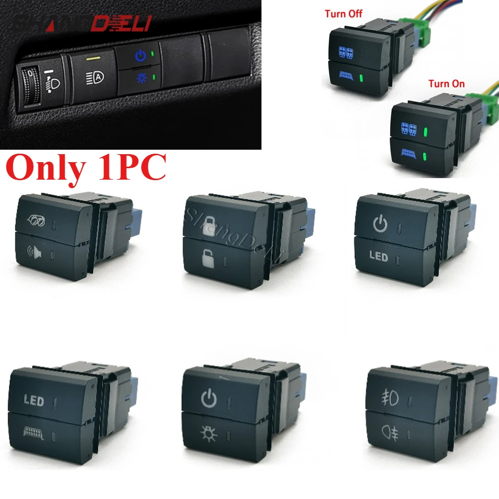 1PC Car Modified Dual Switch LED DRL Fog Light Spotlight Radar Switch Button with wire for Toyota Prado Senna LC300 Accessories