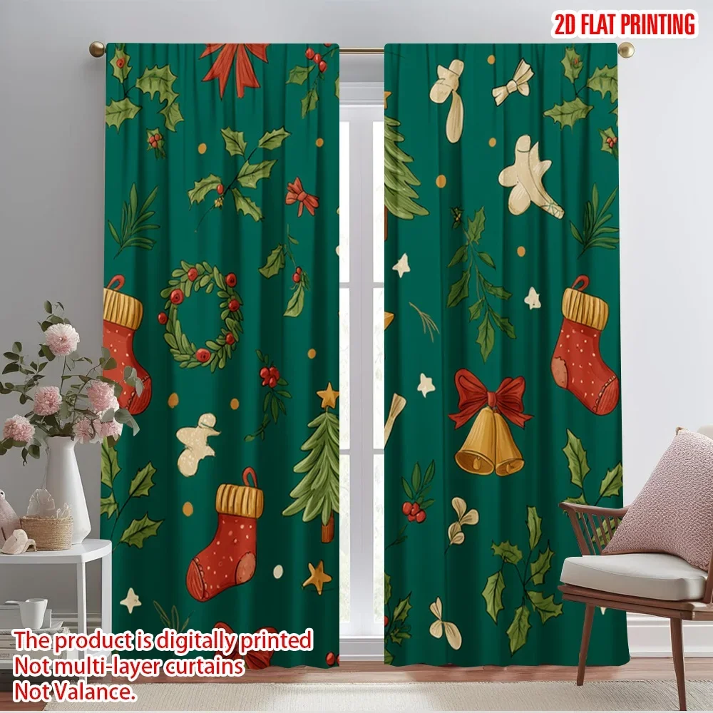 2pcs,2D plane printing Contemporary Curtains Cute Santa Claus (2) Versatile Polyester Fabric (without rod) Room Decor Ldeal for