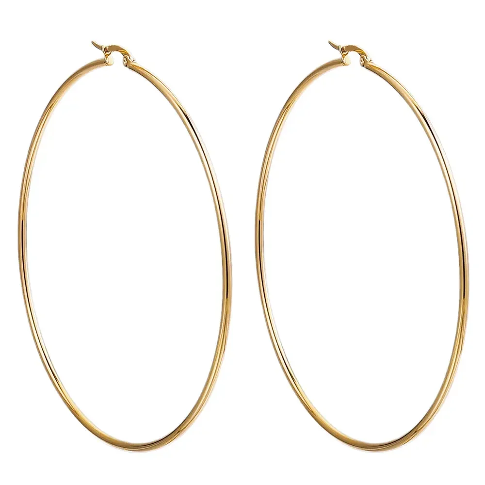 40 60 70 80mm Stainless Steel Exaggerate Large Big Smooth Circle Hoop Earrings Simple Party Round Loop Earrings for Women