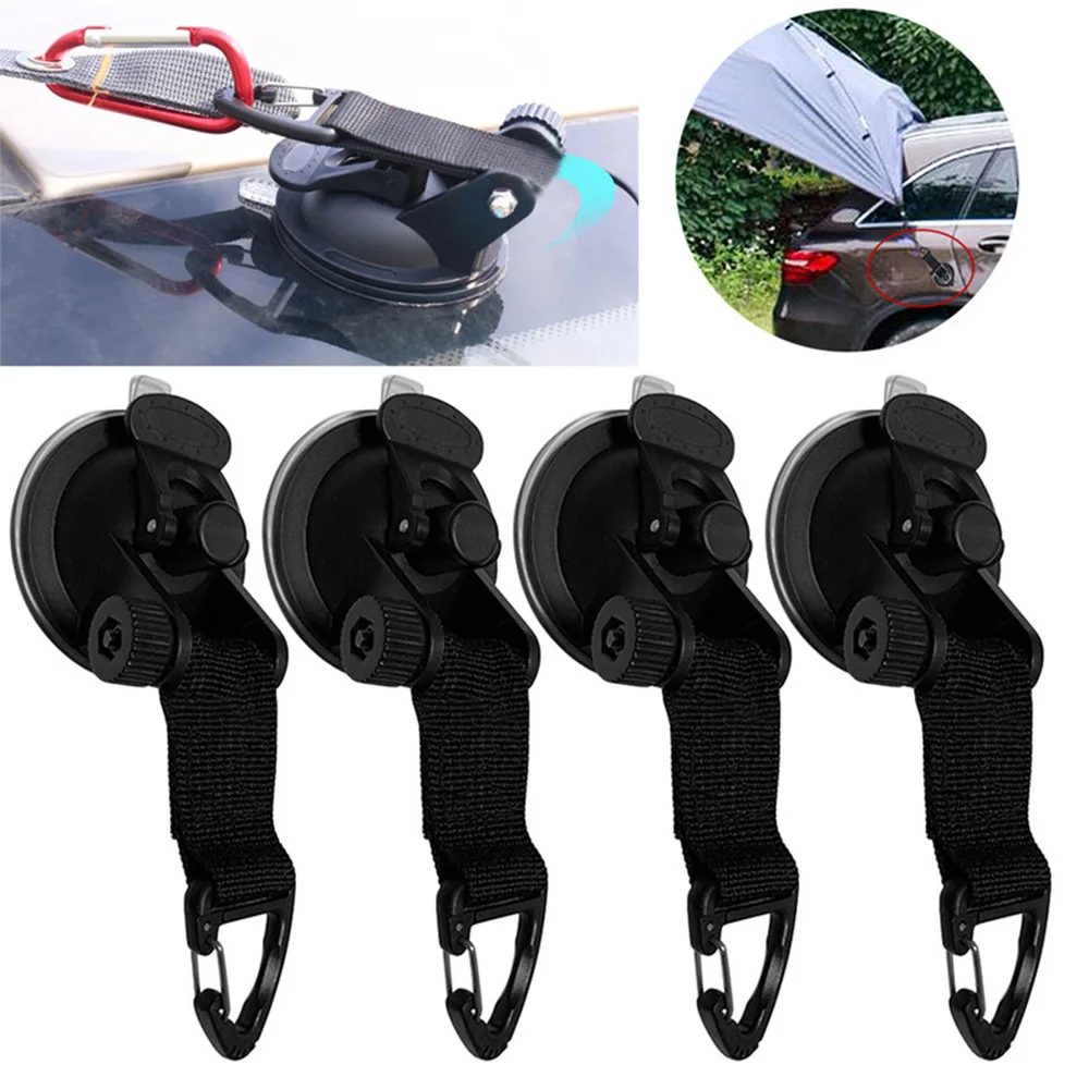 4 Stück starke Auto-Saugnapf-Anker, Outdoor-Zelte-Befestigungshaken, robuste Spannvorrichtung für Camping, Markisen, Planen, Karabiner-Zubehör – Detail 4