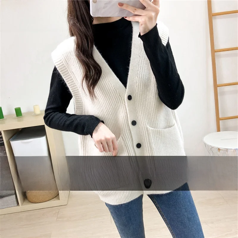 

Women's Knitted Sweater Vest Outerwear Cardigan Spring Autumn Loose Fit V-Ne Button-Up Pure Color Commute Sle