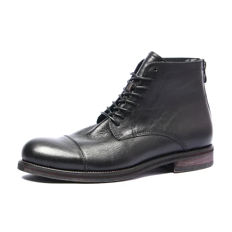 

British Style Men Boots Autumn Winter High Top Chelsea Boots for Man Business Genuine Leather Shoes Botas Hombre