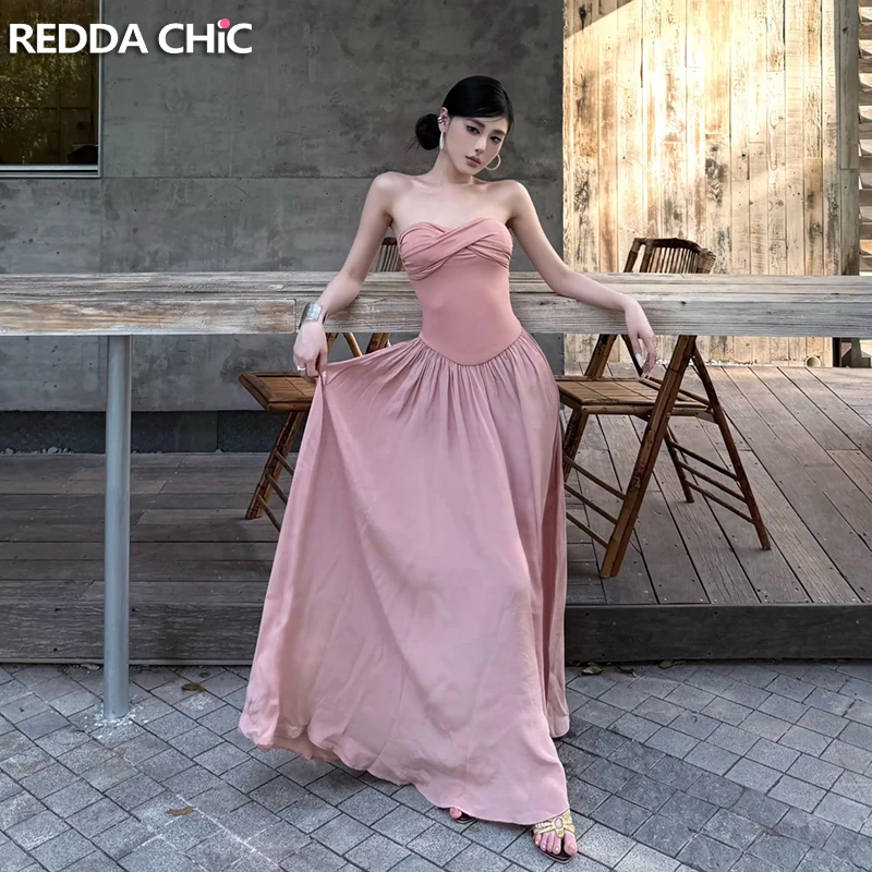 

REDDACHiC Stitch Modal Women Midi Dress Solid Spaghetti Strap Twist Corset A-line Swing One-piece Casual Going Out Everyday Wear
