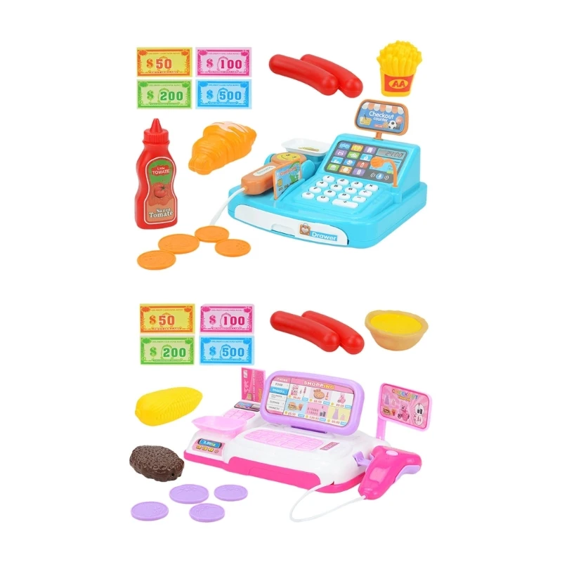 B2EB Children Pretend Play Shopping Toy Set Toy Supermarket Pretend Play Plastic Cash Register Toy with Scanner Calculator