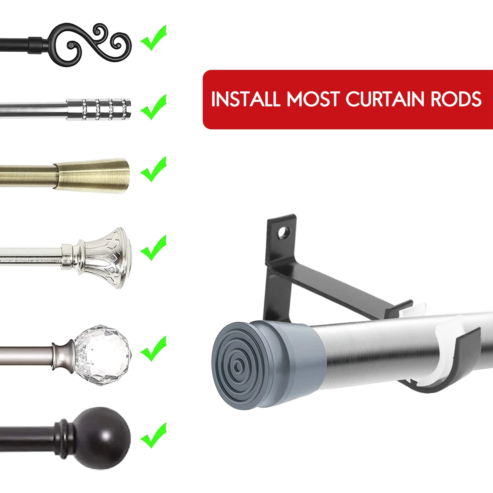 4-pack enkele gordijnroedebeugels voor gordijnroede aluminiumlegering zware gordijnroedehouders (zwart) HOT