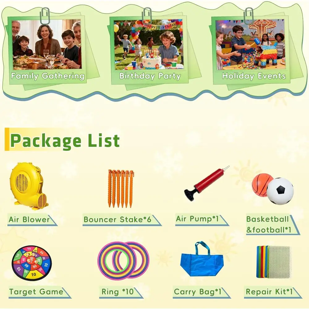 Springkasteel voor kinderen 3-6, 8-in-1 Iatable Springkasteel met glijbaan, Blower, Ballenbak, Klimmuur, 12x13x8.5FT Springhuis voor