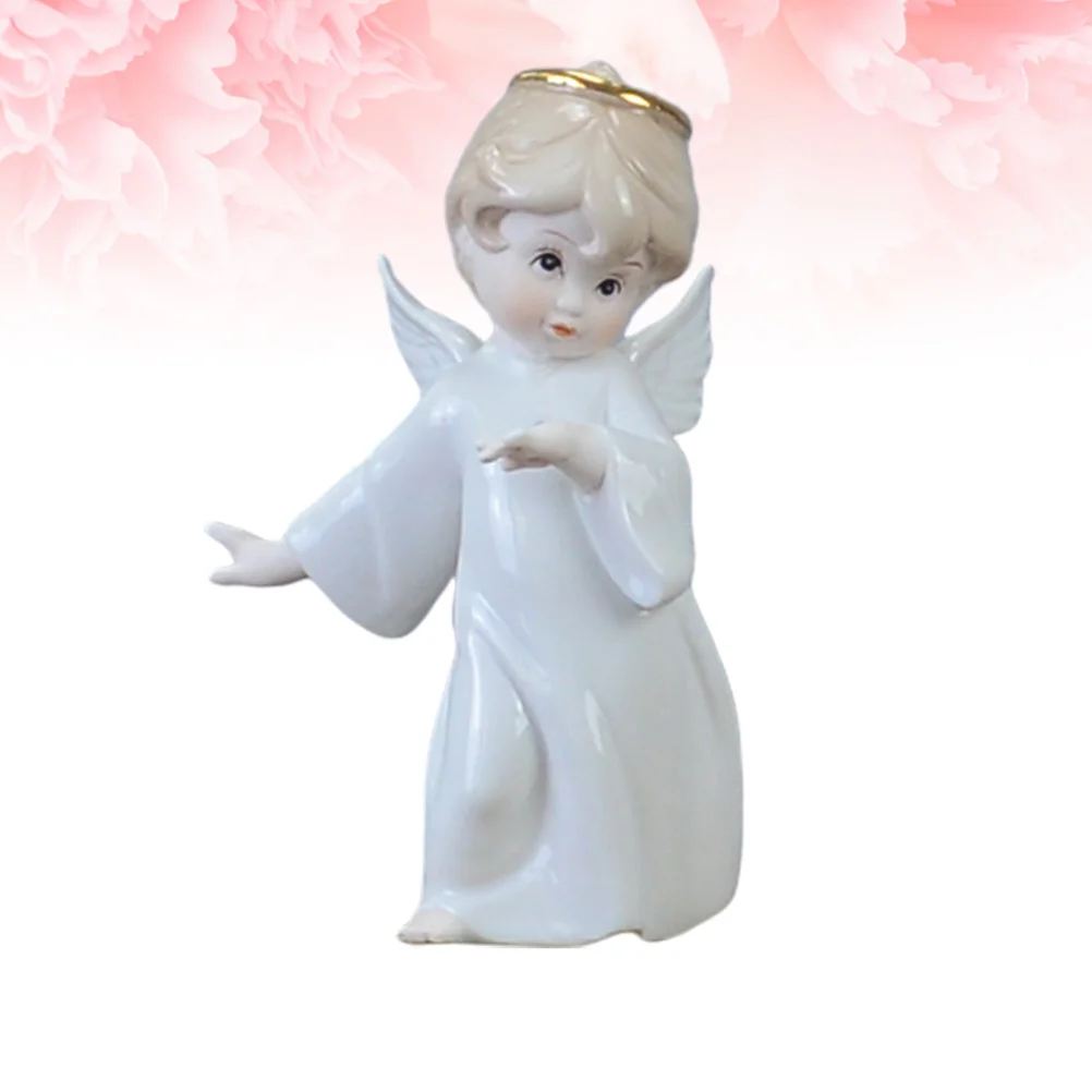 

Ceramic Small Angel Crafts Desktop Decoration Elegant White Handcrafted Table Ornament Suitable Home Office Decor Gift