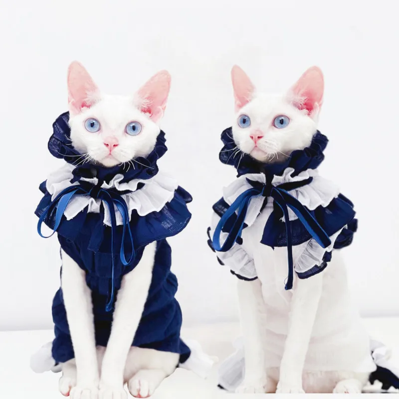 Summer Thin Sphinx Hairless Cat Clothes Cotton Lace Vest Couple Dress For Cats Maid Elizabeth Circle Pet Shop Acessorios