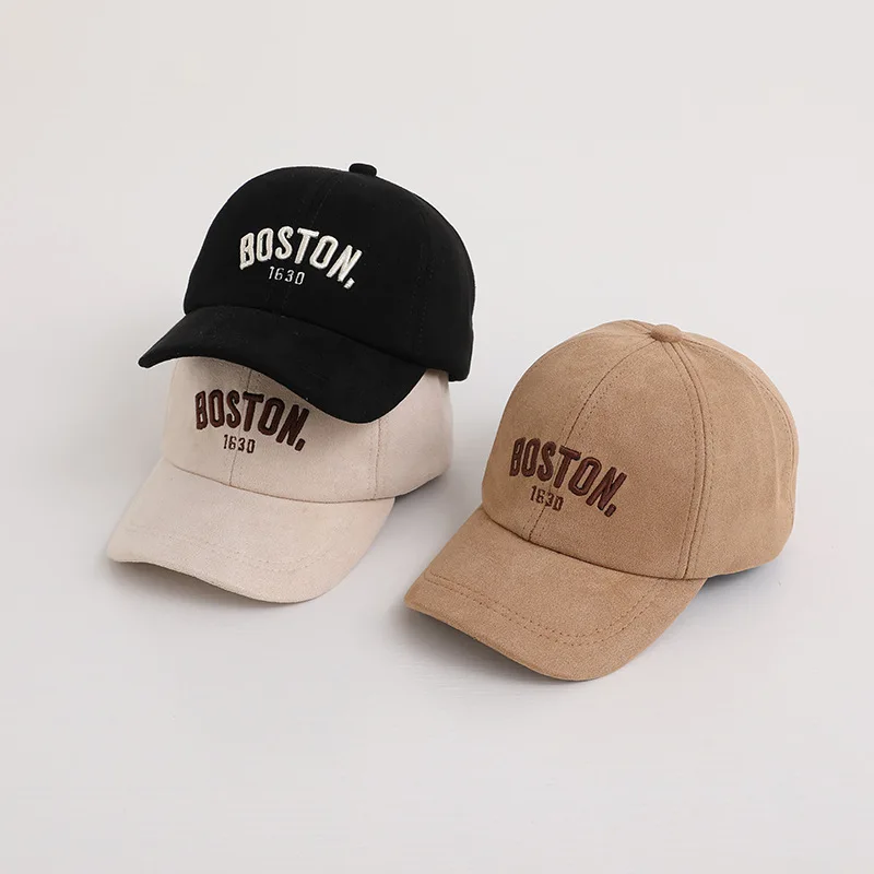 

Autumn Kids Suede Baseball Cap Solid Color Children Duck Tongue Hat 2-5Year Boy Girl Embroidery Letter Peaked Hats Baby Visors