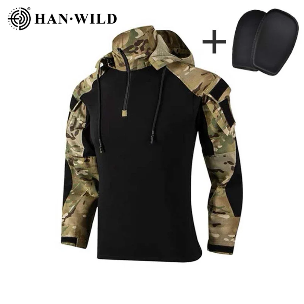 

HAN WILD Combat Shirt Men Army Camouflage Multicam Military Tactical Shirts Airsoft Paintball Camping Hunting Hiking Clothing