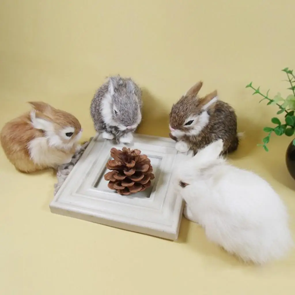 Simulation Relastic Rabbit Stuffed Plush Model Cute Artificial Animal Ornament for Birthday Gift Micro Landscape