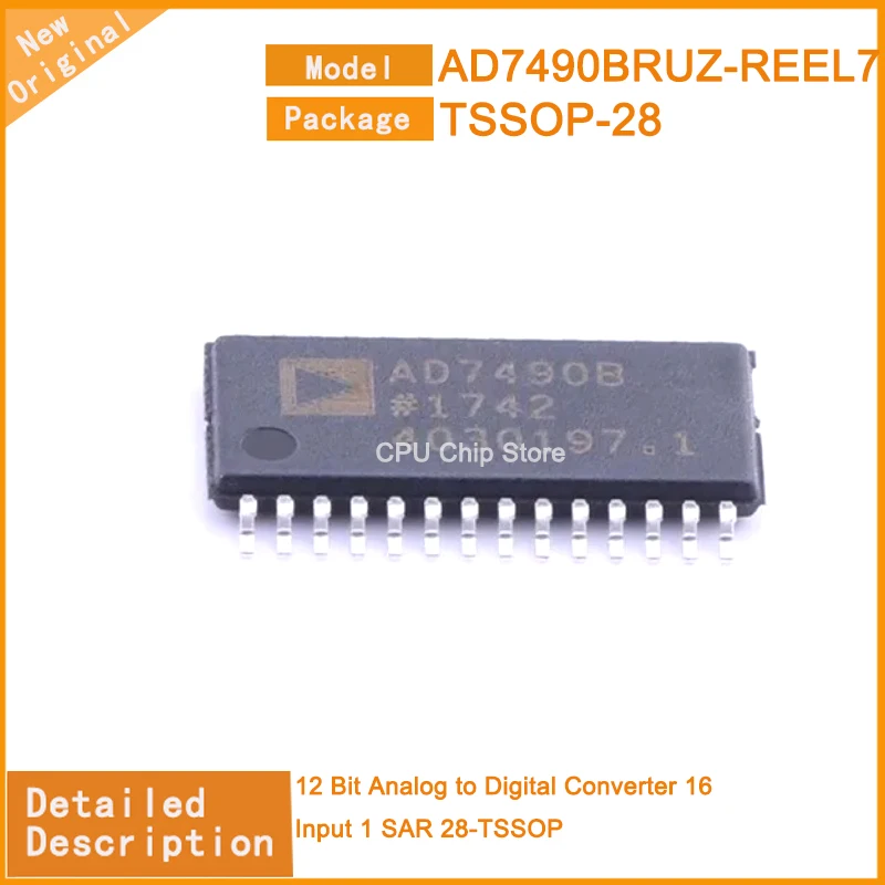 5Pcs/Lot  New Original  AD7490BRUZ-REEL7  AD7490BRUZ 12 Bit Analog to Digital Converter 16 Input 1 SAR 28-TSSOP