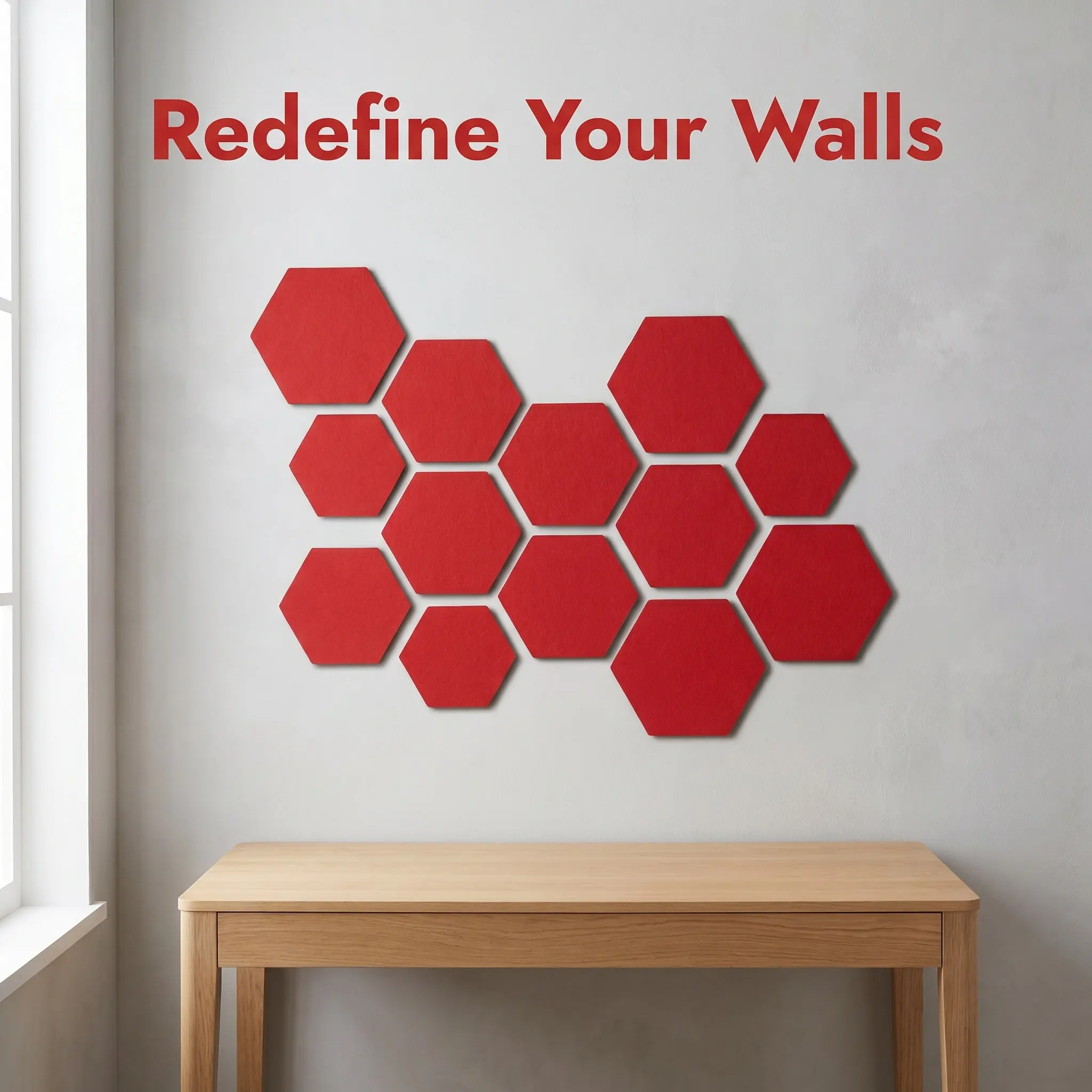12Pcs Hexagonal Felt Wall Tiles Self Adhesive Sound Absorbing Panels Creative DIY Wall Art Photo Board Memo Board for Living