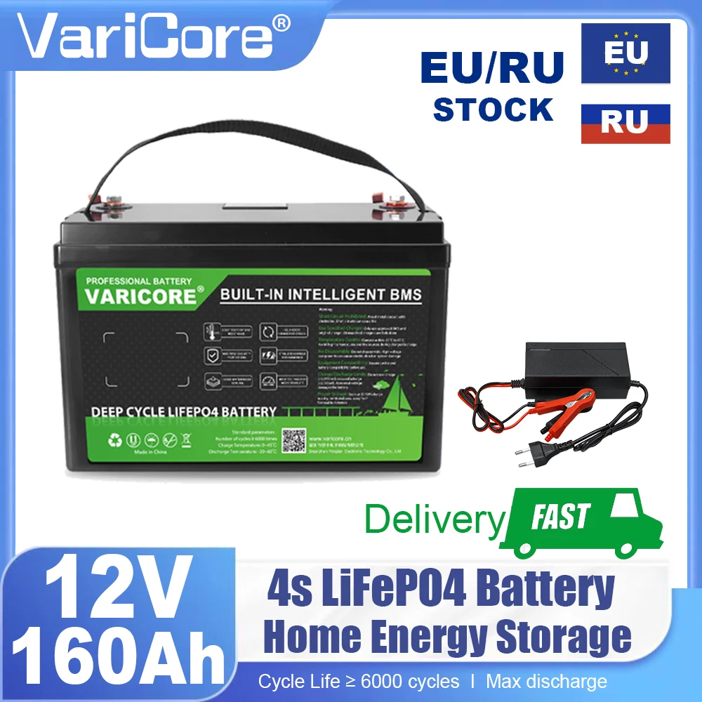 EU Stock 12V 24V 100Ah 180Ah 200Ah 340Ah LiFePO4 Batterij BMS Bescherming voor RV Campers Golfkar Off-Road Zonne-energie Windenergie Met Lader