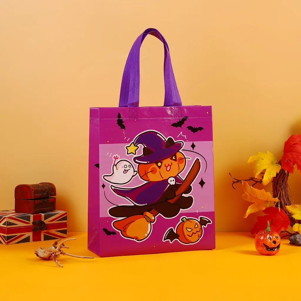 Cute Halloween Pumpkin Ghost Shopping Bag Reusable Non Woven Gift Pouch Cartoon Trick or Treat Party Tote Bags for Kids Candy