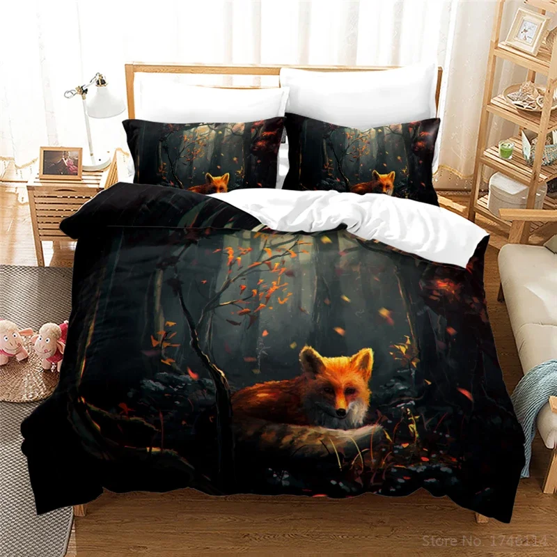 3D Print Bedding Set Queen King Size Animal Fox In Forest Duvet Cover Set Comforter Cover and Pillowcase Home Textile Bedclothes