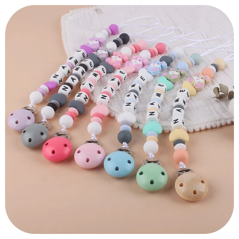 Baby Pacifier Clips Personalized Name Cartoon Silicone Dummy Nipples Holder Clip Chain Teethers Newborn Teething Toy Accessories