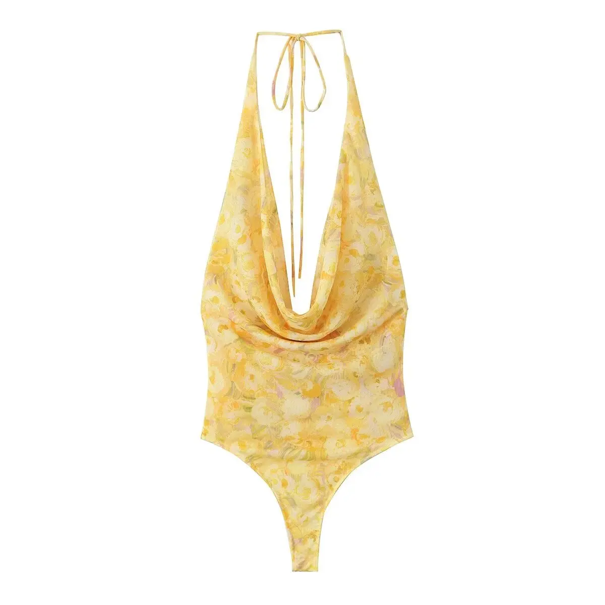 Women\'s V-Neck Hanging Jumpsuit Printed Backless Sexy Temperament Tight Fitting Clothing American Fashion New