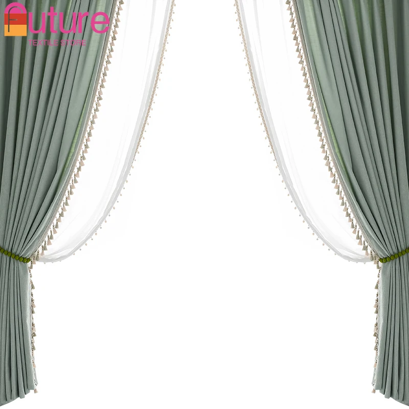 

American Wheat Jacquard Soft VerticalLuxur Grain High Precision Double-sided Curtains for Living Dining Room Bedroom Luxury