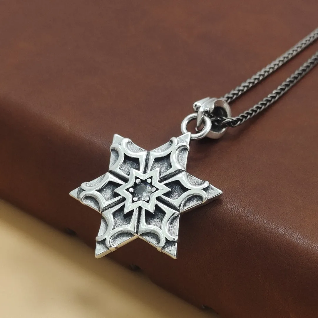 

s925 sterling silver hexagram necklace men's jeweled pendant fashion retro XINGX pendant women's lucky hexagonal star plate