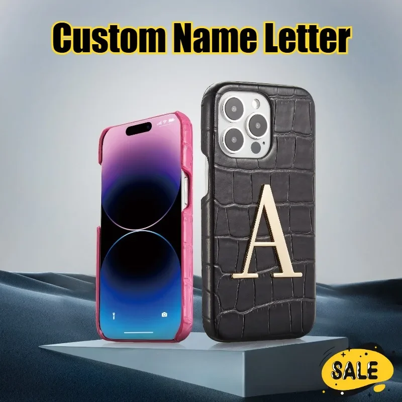 

Custom Name Gold Letter Shockproof Phone Case for Iphone 12 11 Pro Max XR Xs Max Crocodile Texture Anti-drop Protector Cover