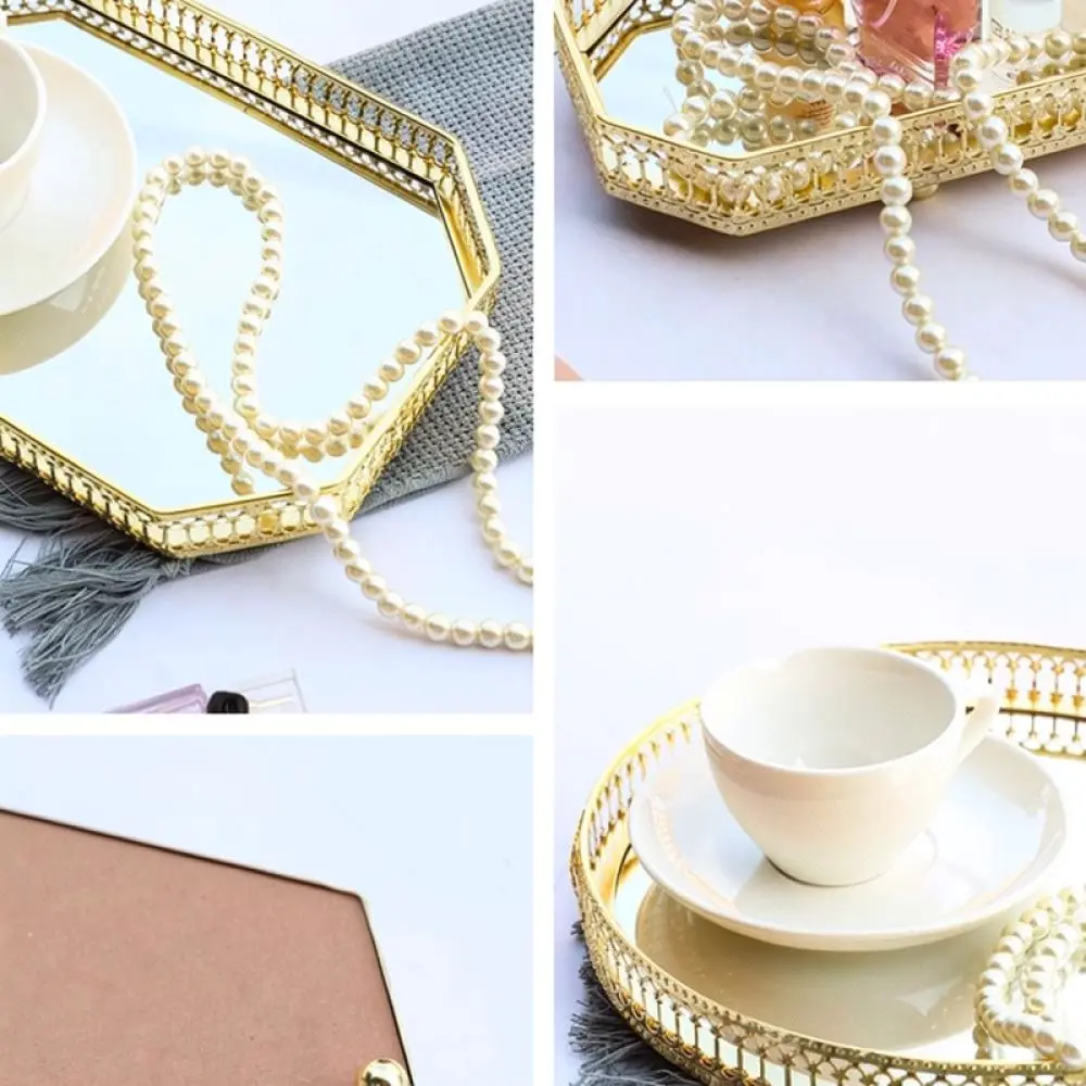 Modern Geometric Mirrored Storage Tray Elegant Metal Plated Tray For Home Decor Coffee Table Fruit Pastry Serving Display