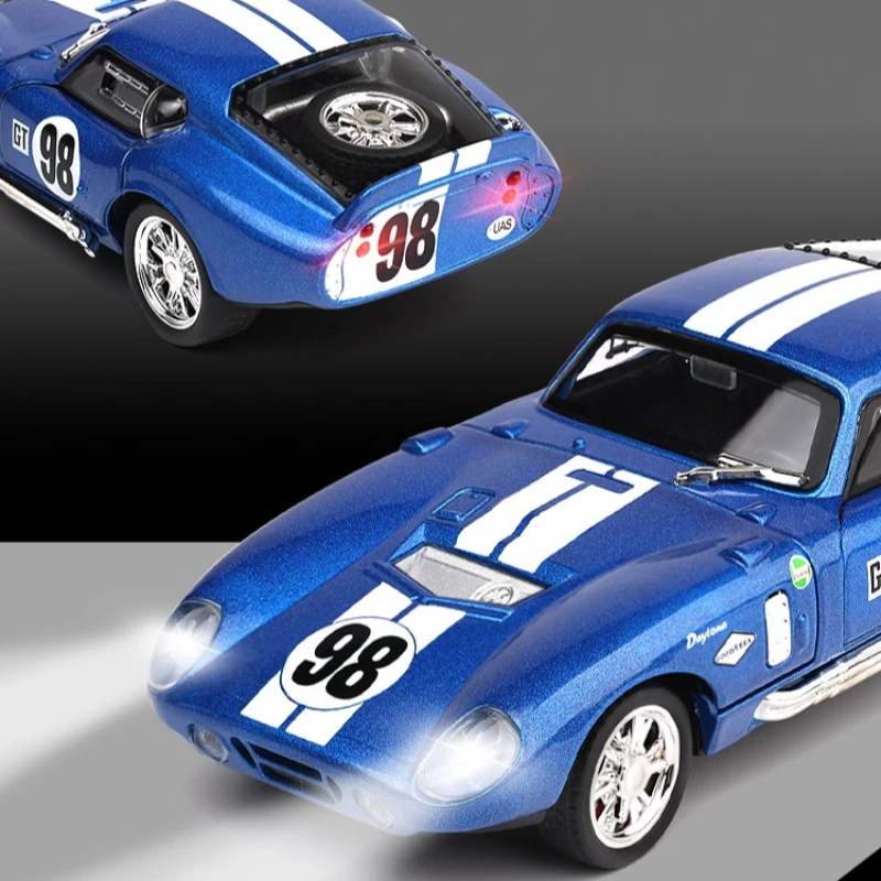 1:32 Cobra 427 Daytnoa Coupe Sports Alloy Car Model Sound and Light Retro Car Model Desktop Decoration Boy Toy Gift