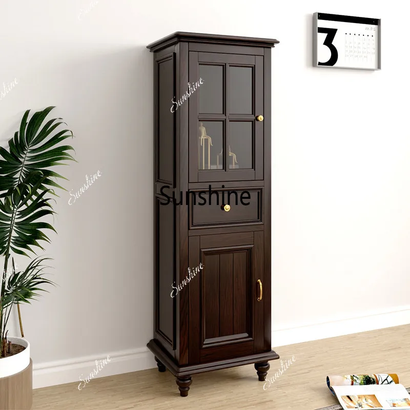 American solid wood double door wine cabinet living room tempered glass display